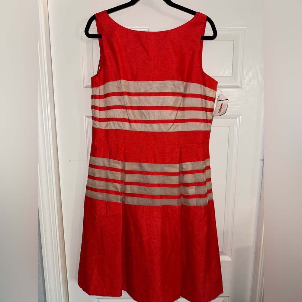Taylor Orange and Tan Striped Mini Dress - Size 14